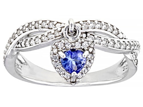 0.20ct Heart Shape Tanzanite With 0.29ctw White Zircon Rhodium With Sterling Silver Ring - Size 7