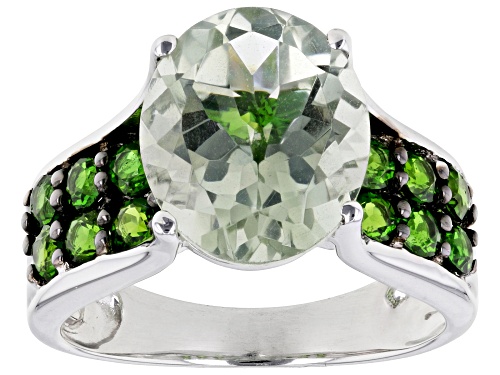 Photo of 3.50ct Oval Prasiolite With 1.08ctw Chrome Diopside Rhodium Over Sterling Silver Ring - Size 7