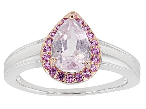 1.46ct Pear Shaped Kunzite With 0.18ctw Pink Lab Sapphire Rhodium Over Sterling Silver Ring - Size 8
