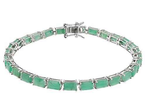 13.94ctw Rectangular Octagonal Sakota Emerald Rhodium Over Sterling Silver Tennis Bracelet - Size 7.25