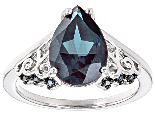 3.21ct Pear Shape Lab Alexandrite With 0.02ctw Blue Diamond Accent Rhodium Over Sterling Silver Ring - Size 9