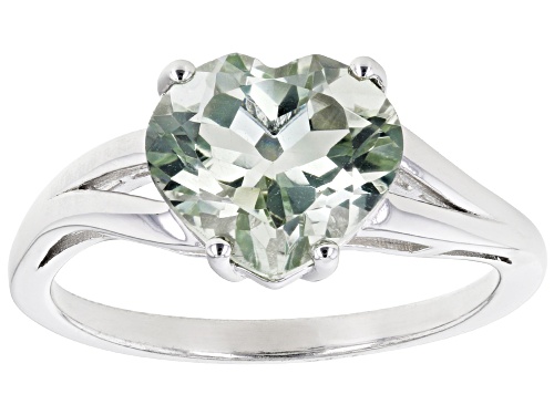 3.03ct Heart Shaped Green Prasiolite Rhodium Over Sterling Silver Solitaire Ring - Size 10