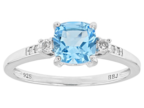 1.00ct Cushion Swiss Blue Topaz With 0.03ctw White Topaz Rhodium Over Silver Ring - Size 10
