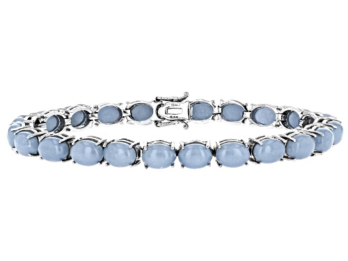 Photo of 8X6mm Oval Angelite Rhodium Over Sterling Silver Tennis Bracelet - Size 8