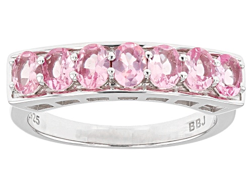 0.95ctw Oval Pink Spinel Rhodium Over Sterling Silver Band Ring - Size 7