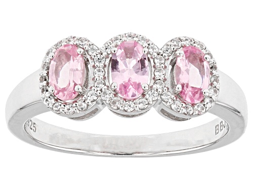 0.77ctw Oval Pink Spinel With 0.16ctw Round White Zircon Rhodium Over Sterling  Silver Ring - Size 9