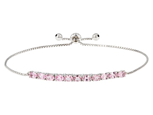 1.65ctw Oval Pink Spinel Rhodium Over Sterling Silver bolo Bracelet Adjusts 6"-9"