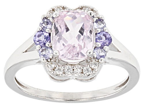 1.60ct Kunzite, 0.24ctw Tanzanite With 0.10ctw White Zircon Rhodium Over Sterling Silver Ring - Size 9