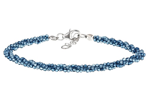 2x2mm Round London Blue Topaz Rhodium Over Sterling Silver Twist Bracelet - Size 7