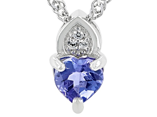 0.37ct Heart Shape Tanzanite With 0.01ctw White Zircon Rhodium Over Silver Heart Pendant With Chain