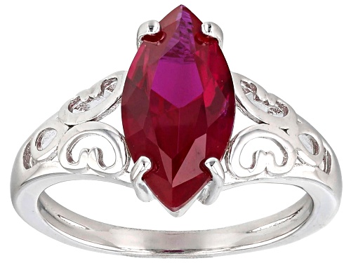 2.25ct Marquise Lab Created Ruby Rhodium Over Sterling Silver Solitaire Ring - Size 8