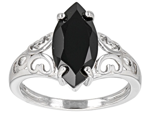 2.70ct Marquise Black Spinel Rhodium Over Sterling Silver Solitaire Ring - Size 6