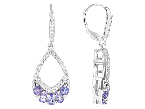 1.55ctw Tanzanite With 0.78ctw White Zircon Rhodium Over Sterling Silver Dangle Earrings