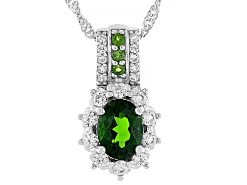1.10ctw Mixed Shapes Chrome Diopside With 0.54ctw Zircon Platinum Over Silver Pendant Chain