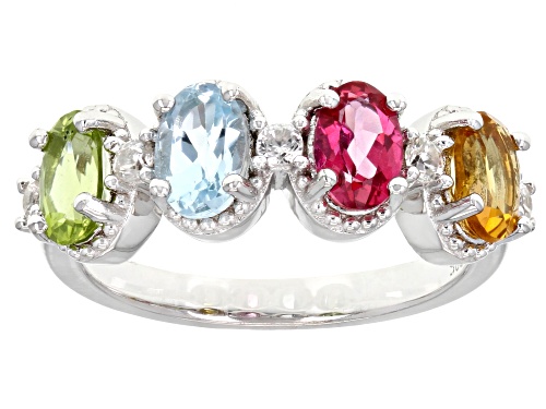 1.66ctw Oval Multi-Gem With 0.25ctw White Zircon Rhodium Over Sterling Silver Ring - Size 7