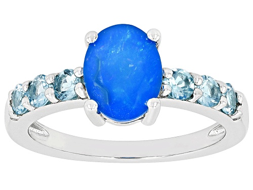 0.70ct Paraiba Blue Opal with 0.71ctw Blue Apatite Rhodium Over Sterling Silver Ring - Size 9