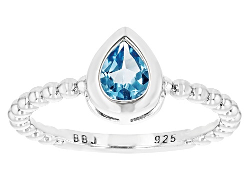 0.68ct Pear Shape Swiss Blue Topaz Rhodium Over Sterling Silver Solitaire Ring - Size 8