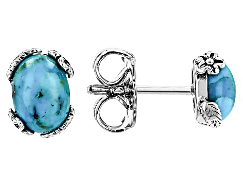 7x5mm Oval Composite Turquoise Sterling Silver Stud Earrings