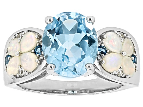 3.85ct Oval Glacier Topaz™ With 0.78ctw Multi-Gem Rhodium Over Sterling Silver Ring - Size 7