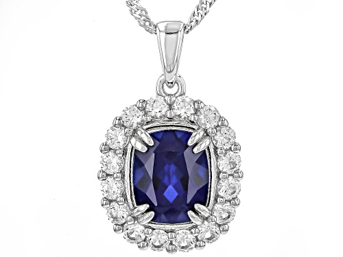 3.50ct Lab Blue Sapphire With 1.16ctw Lab White Sapphire Rhodium Over Silver Pendant with Chain