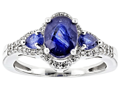 1.57ctw Mahaleo® Blue Sapphire With .28ctw White Zircon Rhodium Over Silver Ring - Size 9
