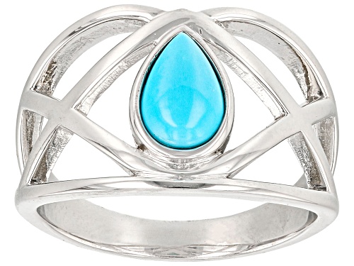 8x5mm Pear Shape Cabochon Sleeping Beauty Turquoise Platinum Over Sterling Silver Solitaire Ring - Size 10