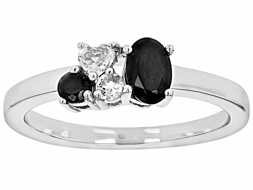 0.53ctw Mixed Shapes Black Spinel With 0.91ctw White Topaz Rhodium Over Sterling Silver Ring - Size 7