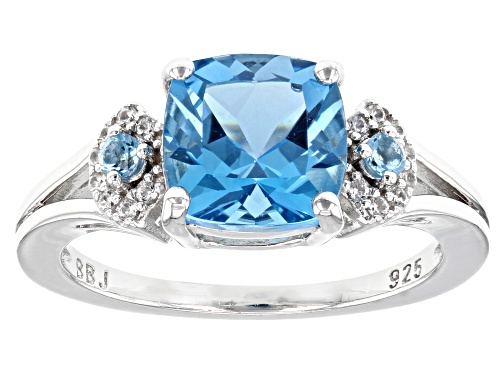 2.42ctw Swiss Blue Topaz With 0.09ctw White Zircon Rhodium Over Sterling Silver Ring - Size 10