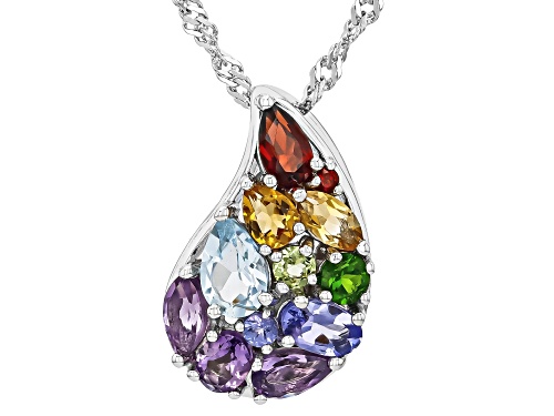 1.80ctw Mixed Shapes Multi-Gem Rhodium Over Silver Teardrop Pendant With Chain
