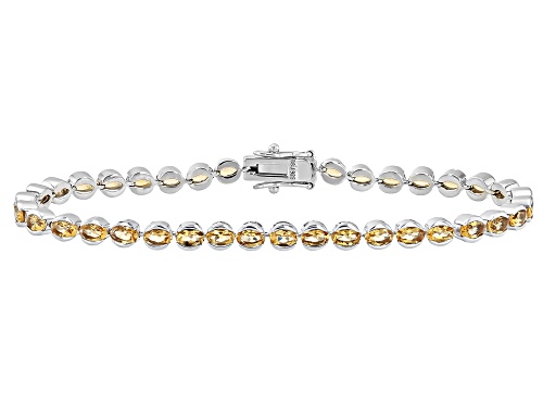 6.48ctw Oval Citrine Rhodium Over Sterling Silver Tennis Bracelet - Size 8