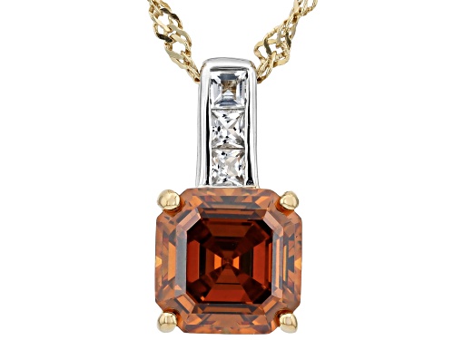 3.38ctw Cognac Strontium Titanate with Topaz Rhodium & 18k Gold Over Silver Two-Tone Pendant