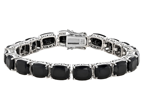 55.10ctw Cushion Black Spinel Rhodium Over Sterling Silver Tennis Bracelet - Size 7.25