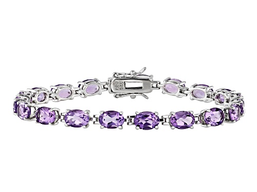 12.11ctw Oval Brazilian Amethyst Rhodium Over Sterling Silver Tennis Bracelet - Size 8