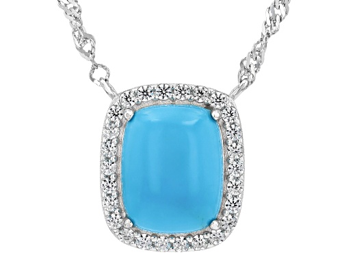 10x8mm Sleeping Beauty Turquoise With 0.36ct White Zircon Rhodium Over Silver Pendant With Chain