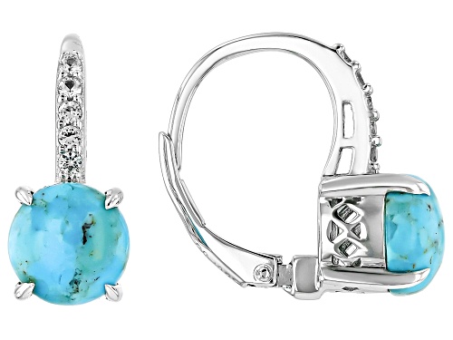 8mm Round Cabochon Turquoise With .05ctw Lab White Sapphire Rhodium Over Sterling Silver Earrings