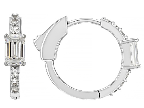 1.53ct Emerald Cut Strontium Titanate With 0.43ctw White Zircon Rhodium Over Silver Hoop Earrings