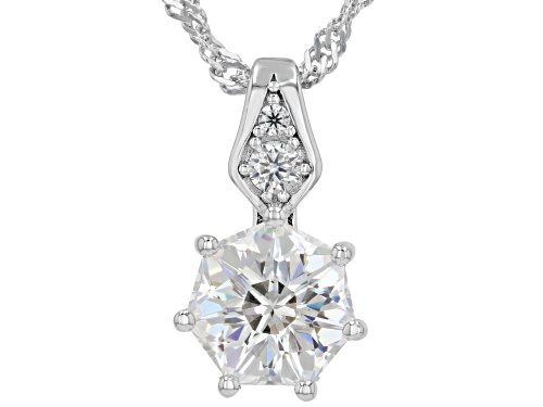 2.48ct Heptagon Strontium Titanate With 0.12ctw Moissanite Fire® Rhodium Over Silver Pendant Chain