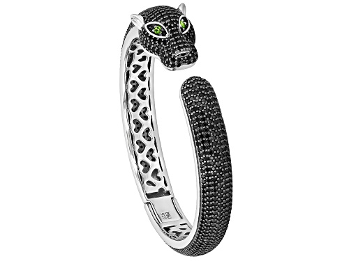 76.50ctw Black Spinel With 0.23ctw Round Chrome Diopside Rhodium Over Silver Bangle Bracelet
