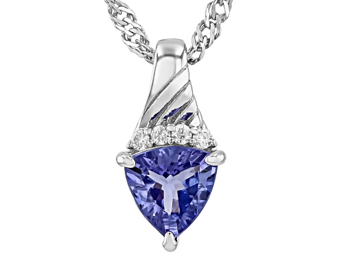 0.68ct Trillion Tanzanite With .04ctw Moissanite Platinum Over Sterling Silver Pendant With Chain