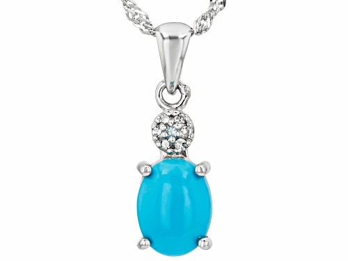 Sleeping Beauty Turquoise & .04ctw Prazana® Lab Diamonds Rhodium Over Silver Pendant With Chain