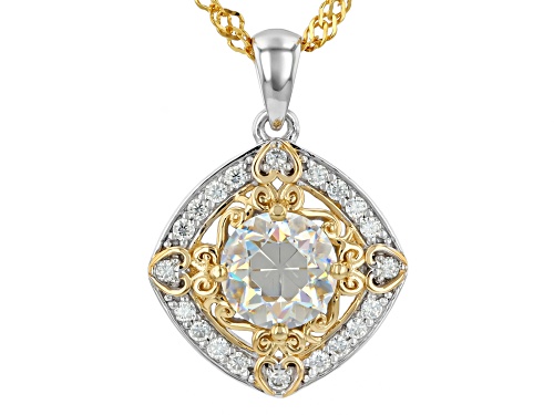 1.87ct Old European Cut Strontium Titanate, 0.19ctw Moissanite Rhodium Over Silver Pendant w/Chain