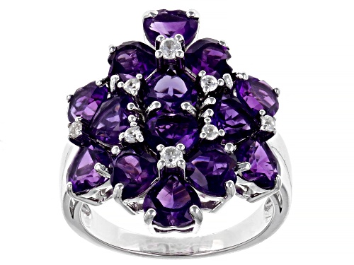 Photo of 5.47ctw Heart shaped African Amethyst With .21ctw Round White Zircon Rhodium Over  Silver Ring - Size 8