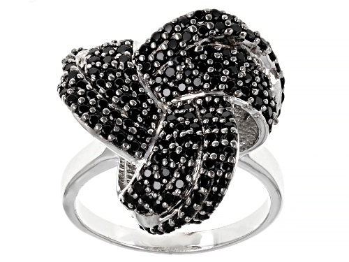 1.20ctw round black spinel rhodium over sterling silver ring - Size 6
