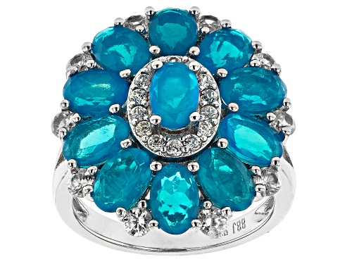 Photo of 2.71ctw Oval Paraiba Blue Color Opal with 1.40ctw white zircon rhodium over sterling silver ring - Size 8