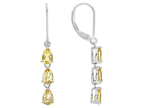 1.89ctw Pear shaped Yellow Beryl Rhodium Over Sterling Silver Dangle Earrings