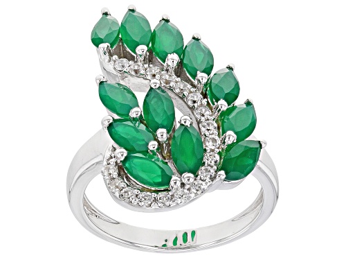 Photo of 2.04ctw Marquise Green Onyx With 1.5ctw Round White Zircon Rhodium Over Sterling Silver Ring. - Size 8