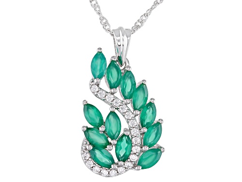 Photo of 2.04ctw Marquise green onyx and 0.34ctw white zircon rhodium over sterling silver pendant with chain