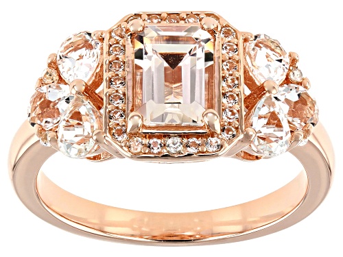 Photo of .77ct Emerald Cut Morganite and .65ctw White Topaz 18k Rose Gold Over Sterling Silver Ring - Size 9