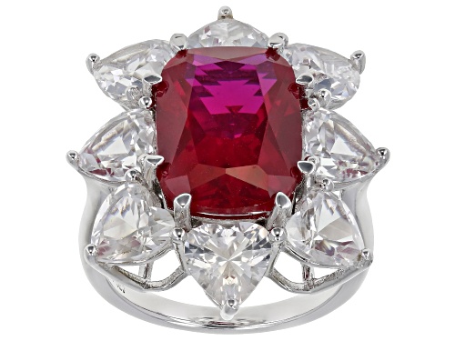 Photo of 6.07ct lab ruby with 5.44ctw lab white sapphire rhodium over sterling silver ring - Size 7