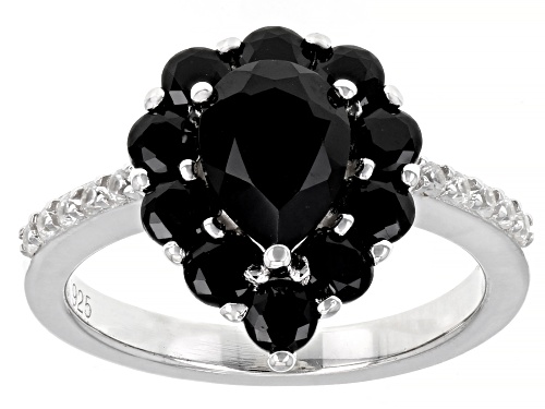 Photo of 1.02 ctw Round and 1.15ct pear black spinel with 0.18ctw white zircon rhodium Over Silver ring - Size 8